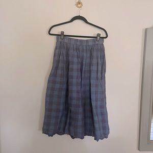 Pyne & Smith Linen Skirt No. 11, Blue Checks, Size L